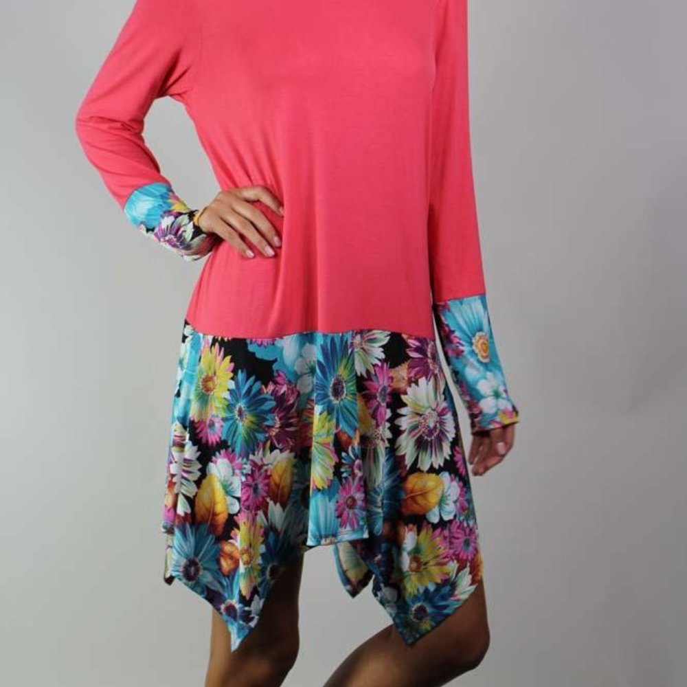 VOLL New Small Long Sleeve Floral Detailed Dual Hanky Dress/Tunic Top